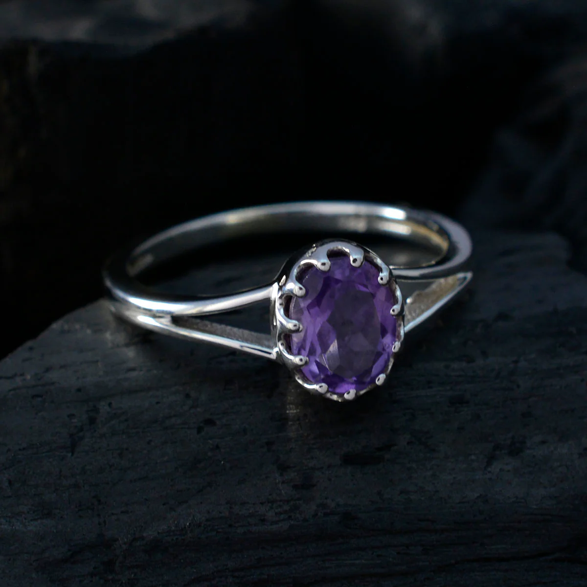 Amethyst Solitaire Korean Silvers 925 Purple Gemstones Dainty Modern Ring Jewelry - Image 4