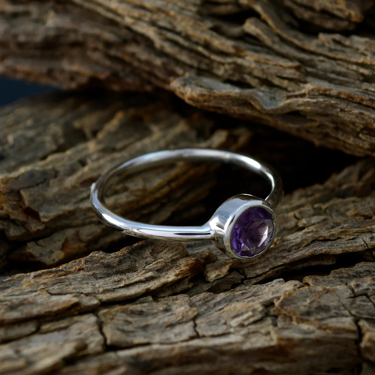 Amethyst Solitaire Korean Sterling Silver Purple Gems Dainty Romantic Ring Jewellery - Image 3