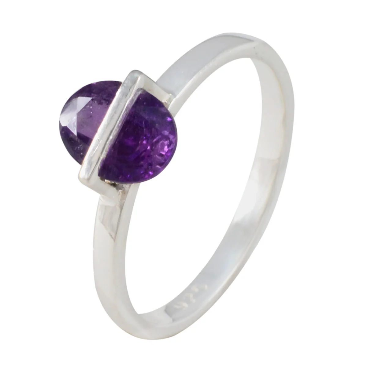Amethyst Solitaire Korean Sterling Silver Purple Gems Delicate Feminine Ring Jewelry - Image 2