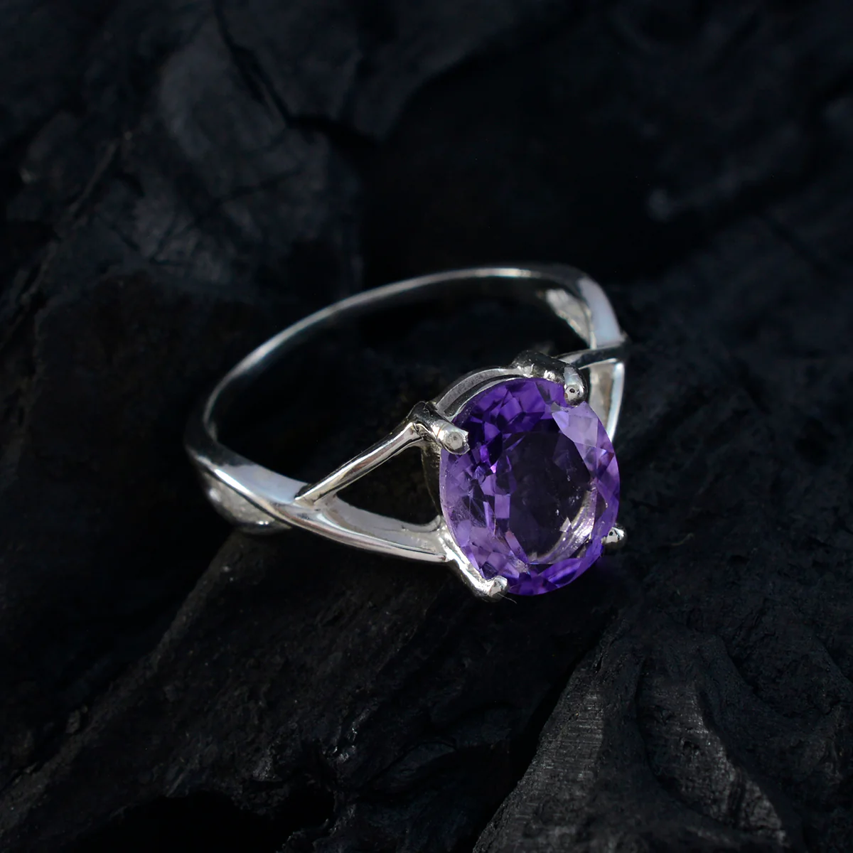 Amethyst Solitaire Korean Sterling Silver Purple Gems Delicate Glamorous Ring Jewelry - Image 5