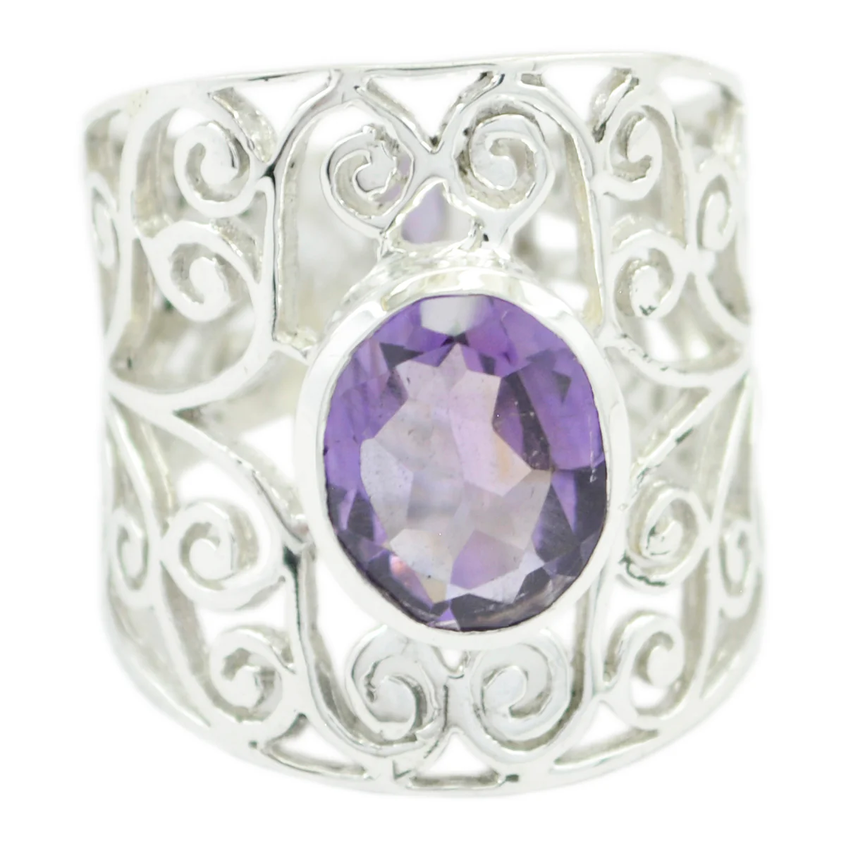 Amethyst Solitaire Latin American Silver Purple Gemstone Eye-catching Filigree Ring Jewelry