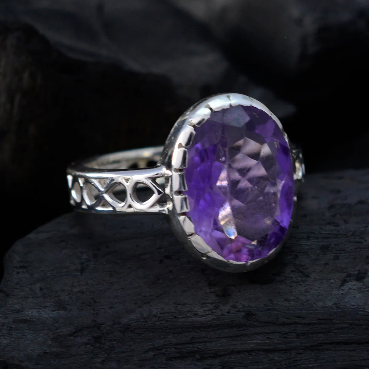 Amethyst Solitaire Mexican Sterling Silver Purple Gemstones Slim Filigree Ring Jewelry - Image 4