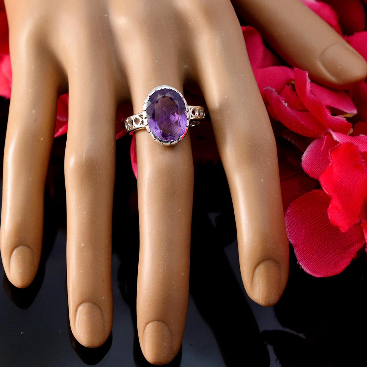 Amethyst Solitaire Mexican Sterling Silver Purple Gemstones Slim Filigree Ring Jewelry - Image 5
