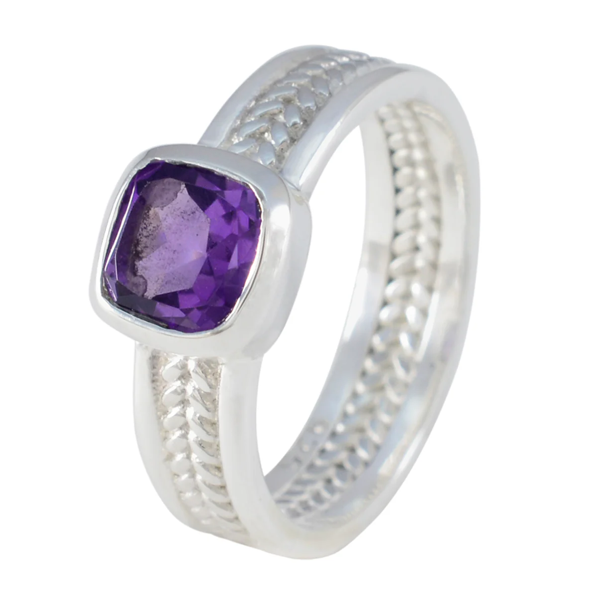 Amethyst Solitaire Middle Eastern 925 Sterling Silver Purple Gems Mid-weight Rope-Wire Band Jewelry - Image 2