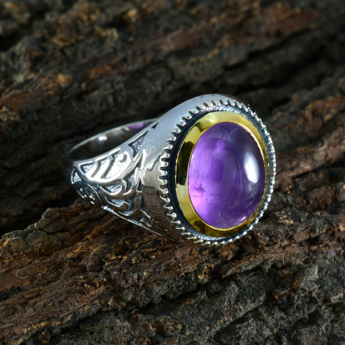 Amethyst Solitaire Middle Eastern Silver Purple Gems Eye-catching Filigree Ring Jewelry - Image 3