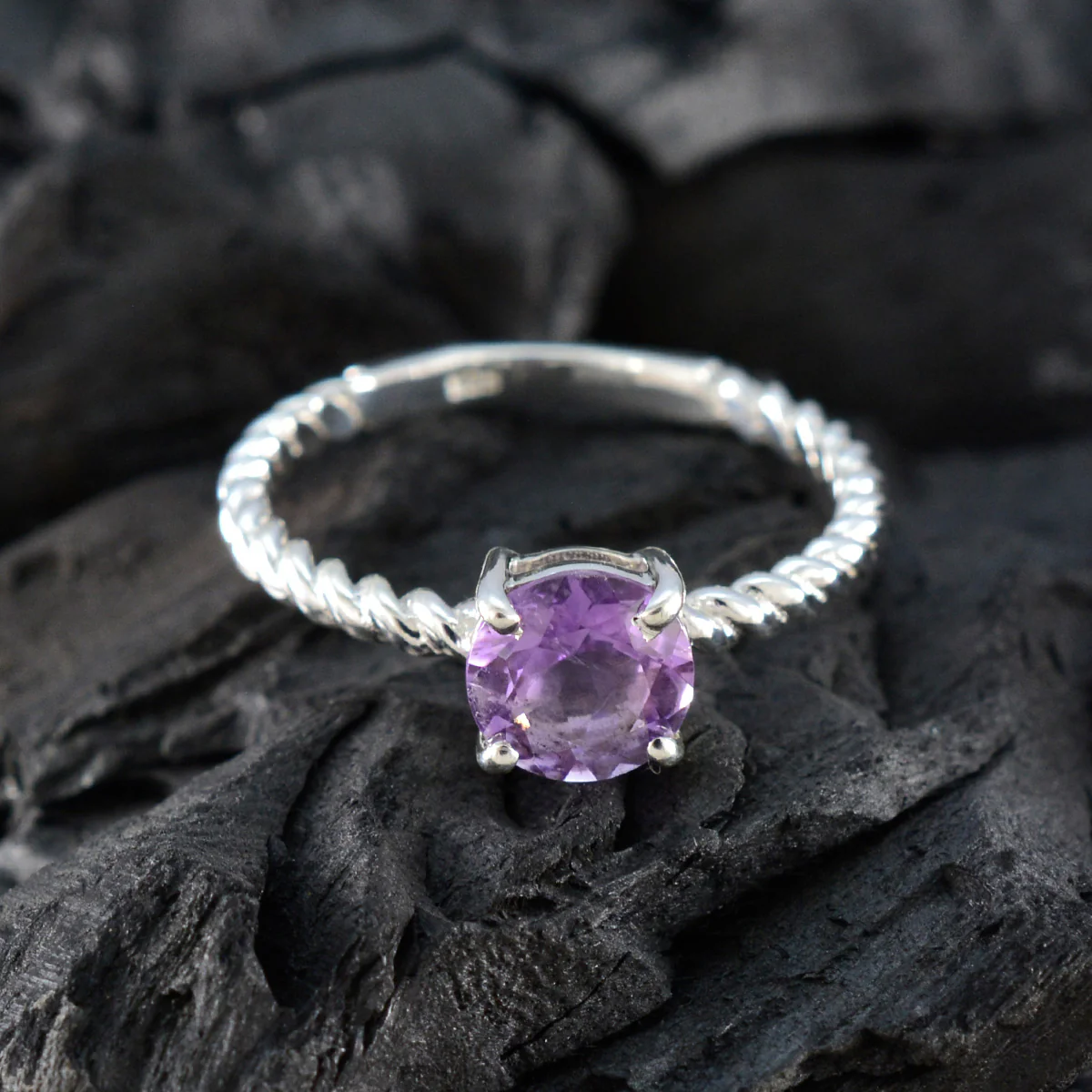 Amethyst Solitaire Moroccan 925 Silver Purple Gems Featherlight Feminine Ring Jewelry - Image 4