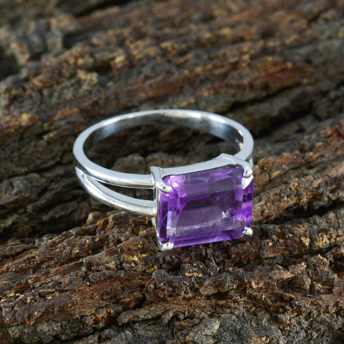 Amethyst Solitaire Moroccan 925 Silver Purple Gemstone Minimal Abstract Ring Jewellery - Image 3