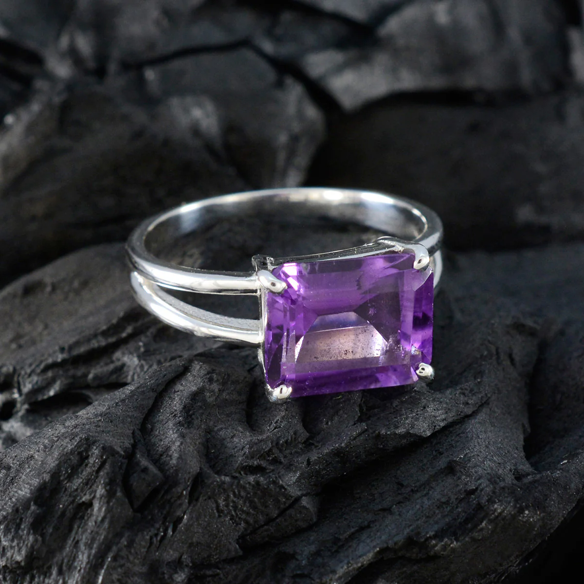 Amethyst Solitaire Moroccan 925 Silver Purple Gemstone Minimal Abstract Ring Jewellery - Image 4
