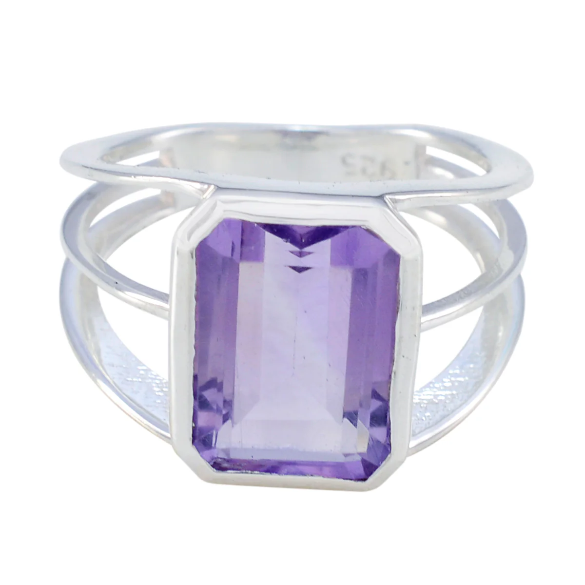 Amethyst Solitaire Moroccan Sterling Silver Purple Gemstone Mid-weight Modern Ring Jewelry