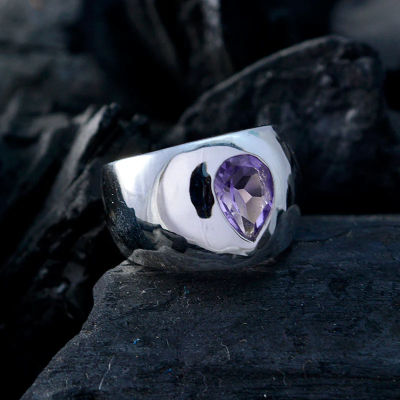 Amethyst Solitaire Russian 92.5 Silver Purple Gems Versatile Romantic Ring Jewelry - Image 5