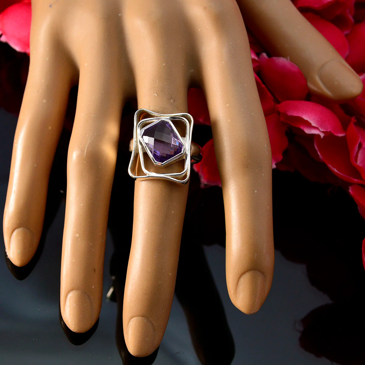 Amethyst Solitaire Russian 925 Silver Purple Gems Mid-weight Signet Ring Jewellery - Image 5