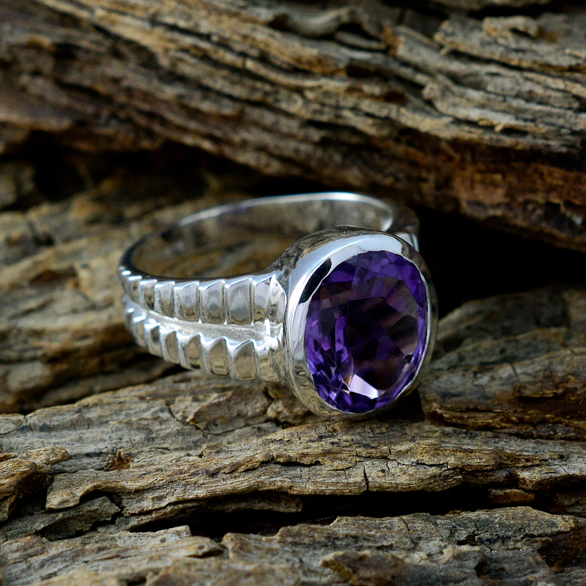 Amethyst Solitaire Russian 925 Silver Purple Gemstones Tiny Ethnic Ring Jewellery - Image 3