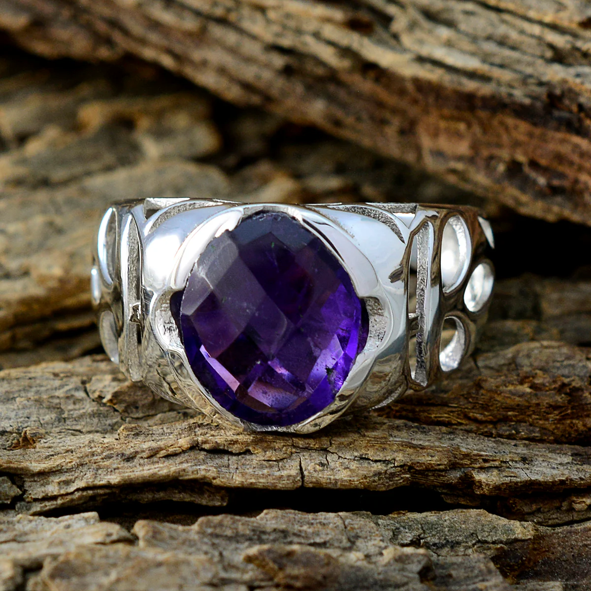 Amethyst Solitaire Russian 925 Silver Purple Gemstones Tiny Trendy Ring Jewellery - Image 3