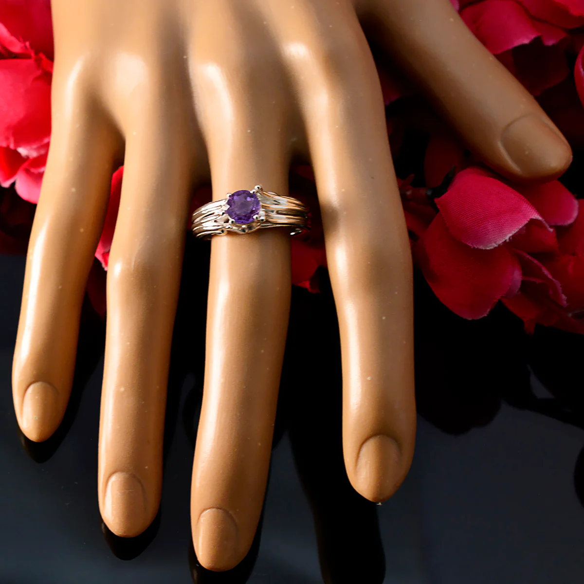 Amethyst Solitaire Russian 925 Sterling Silver Purple Gems Classic Romantic Ring Jewelry - Image 5