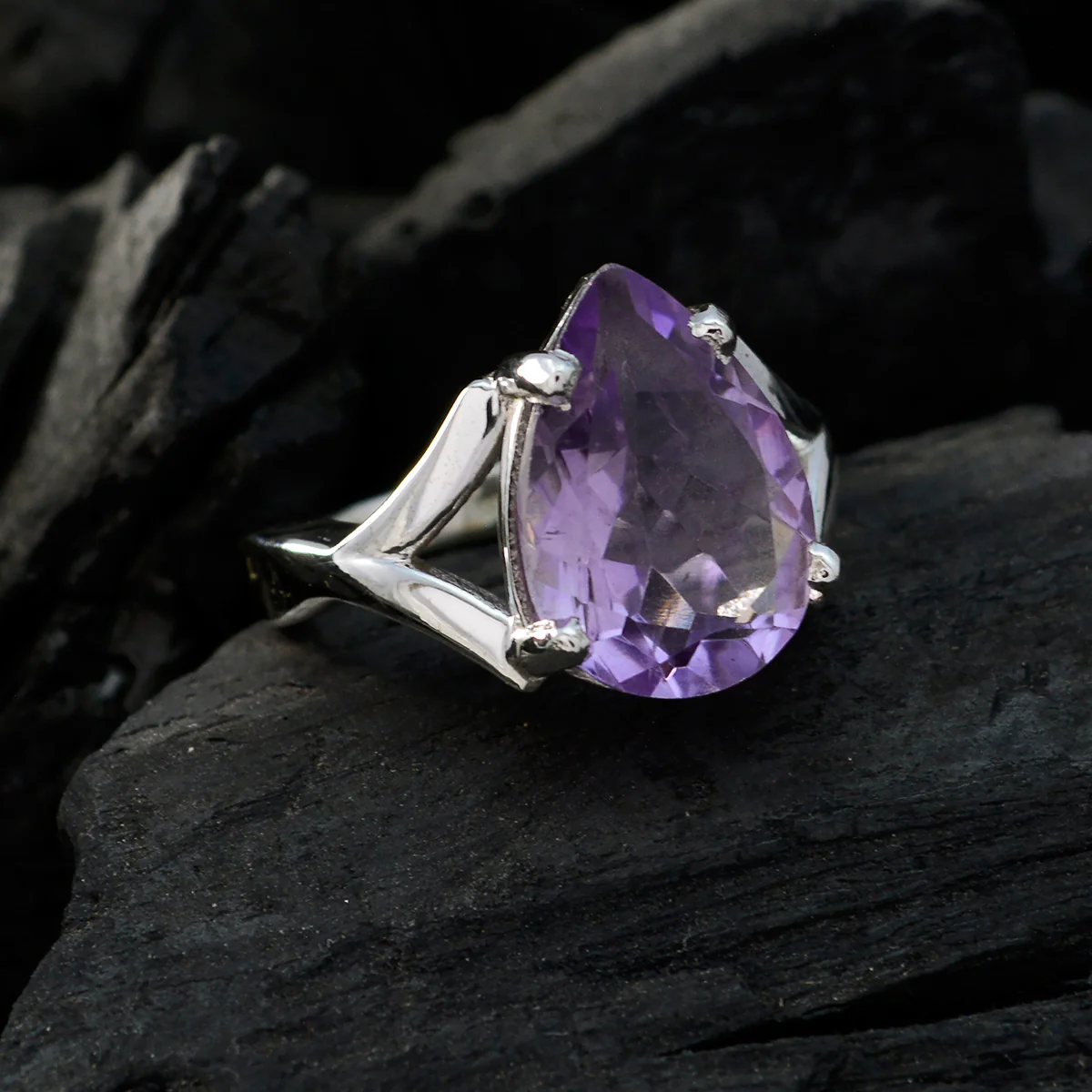 Amethyst Solitaire Russian Silver Purple Gems Minimal propsel Ring Jewellery - Image 4