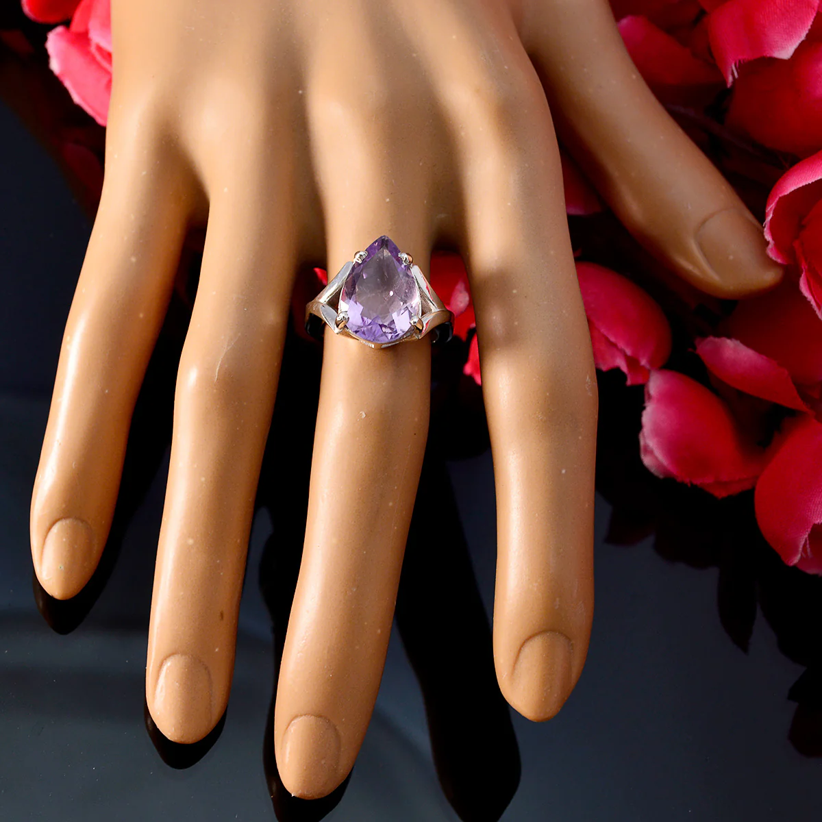 Amethyst Solitaire Russian Silver Purple Gems Minimal propsel Ring Jewellery - Image 5