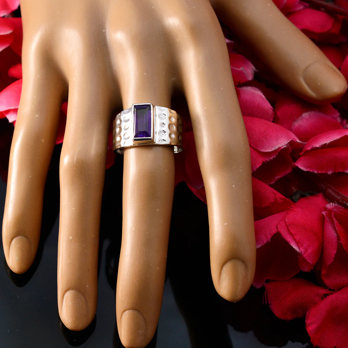 Amethyst Solitaire Russian Sterling Silver Purple Gems Mid-weight Signet Ring Jewellery - Image 5