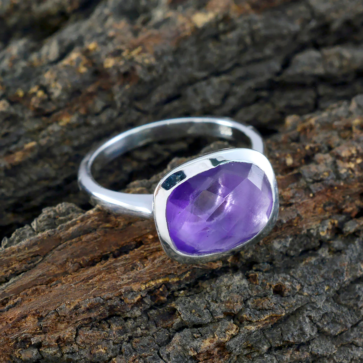 Amethyst Solitaire Russian Sterling Silver Purple Gems Minimal Cultural Ring Jewelry - Image 3