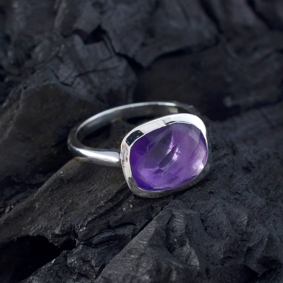 Amethyst Solitaire Russian Sterling Silver Purple Gems Minimal Cultural Ring Jewelry - Image 4