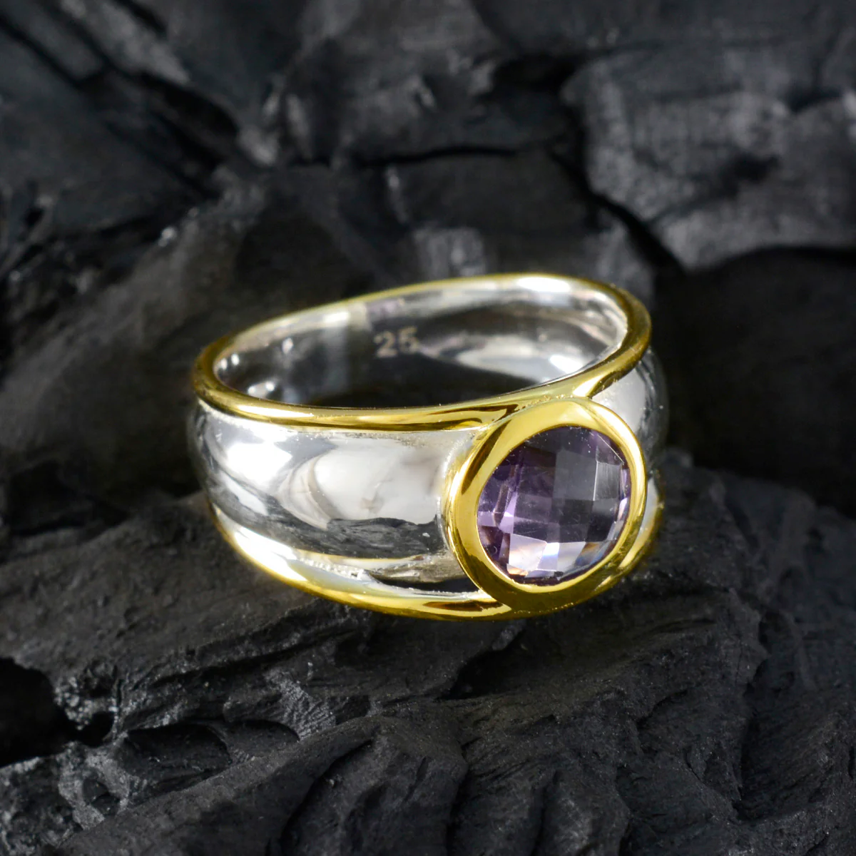 Amethyst Solitaire Russian Sterling Silver Purple Gemstone Classic Modern Ring Jewellery - Image 4