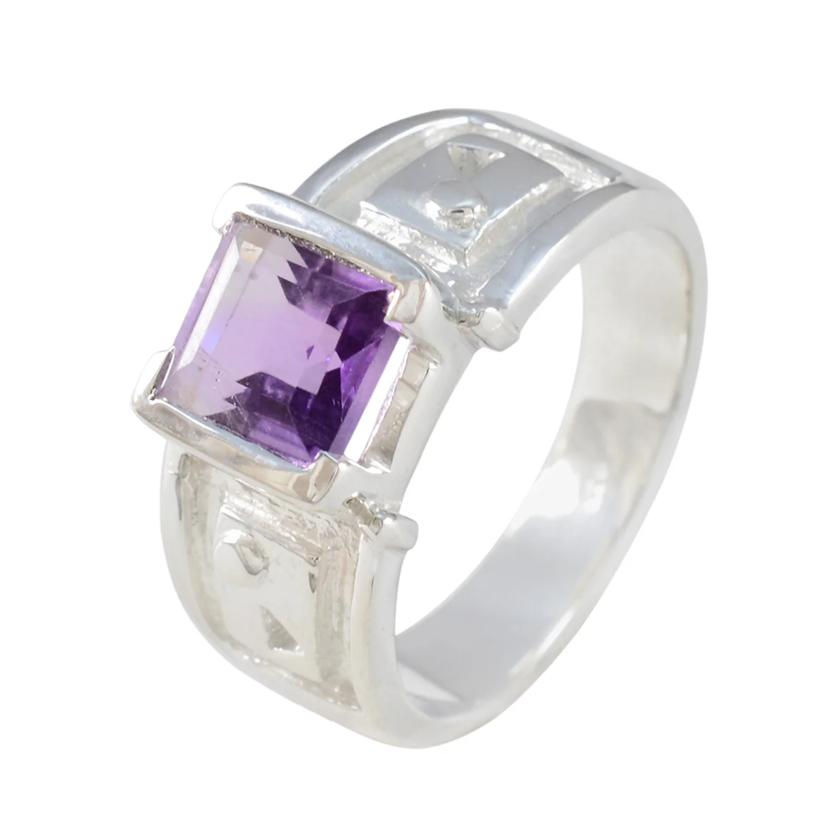 Amethyst Solitaire Spanish 92.5 Silver Purple Gemstone Edgy Abstract Ring Jewellery - Image 2