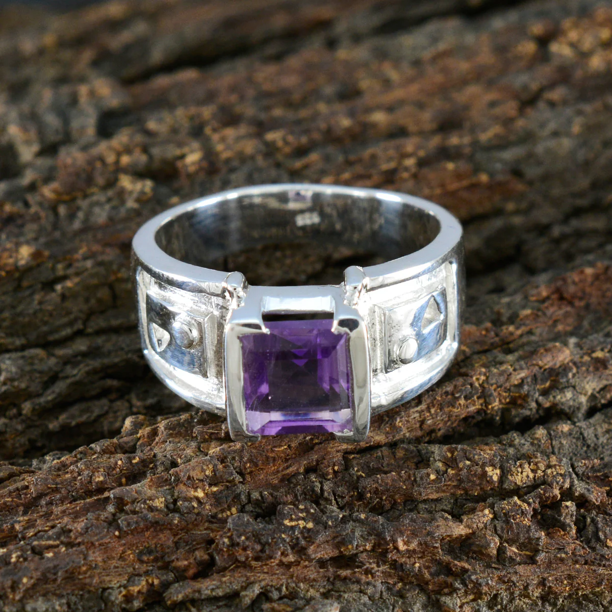 Amethyst Solitaire Spanish 92.5 Silver Purple Gemstone Edgy Abstract Ring Jewellery - Image 4