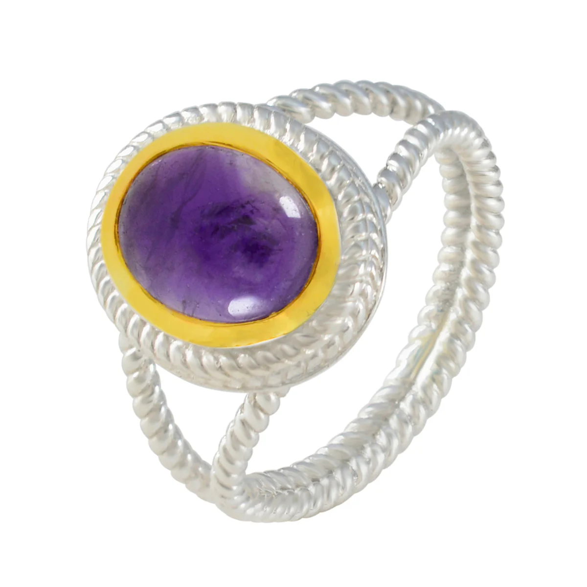 Amethyst Solitaire Spanish 925 Silver Purple Gems Classic Rope-Wire Ring Jewellery - Image 2