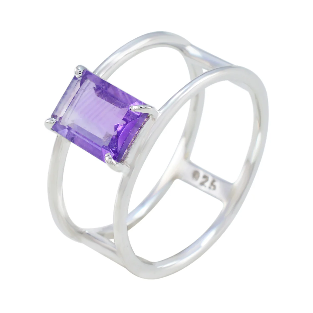 Amethyst Solitaire Turkish 92.5 Silver Purple Gemstone Whisper-thin Geometric Band Jewellery - Image 2