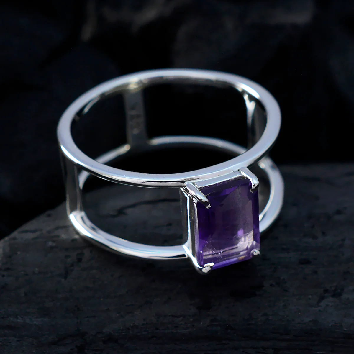 Amethyst Solitaire Turkish 92.5 Silver Purple Gemstone Whisper-thin Geometric Band Jewellery - Image 4