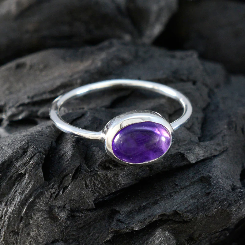 Amethyst Solitaire Turkish Silver Purple Gemstone Elegant  Graceful Ring Jewelry - Image 4