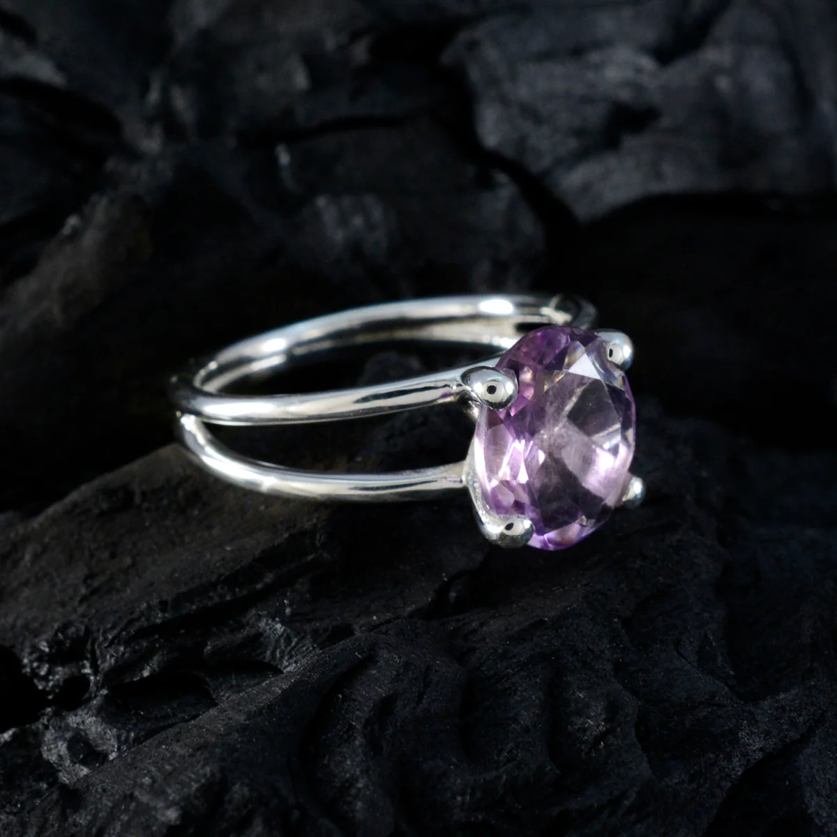 Amethyst Solitaire Turkish Sterling Silver Purple Gems Whisper-thin Contemporary Ring Jewellery - Image 4