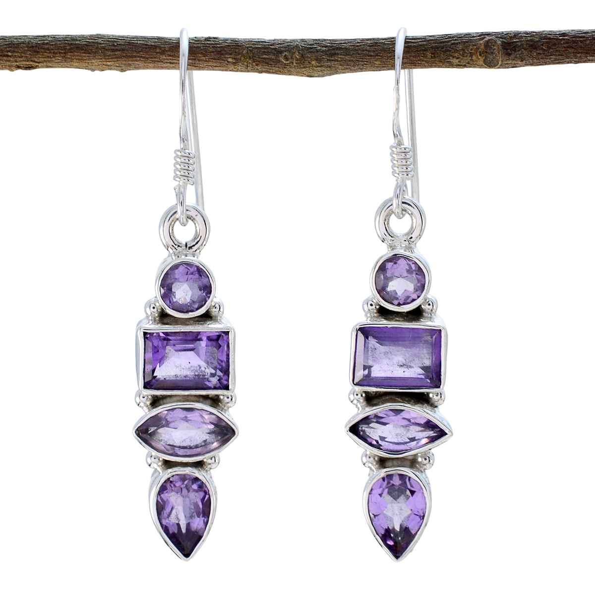 Amethyst Spanish Emily multiple Dangle Purple 925 Silver Earring