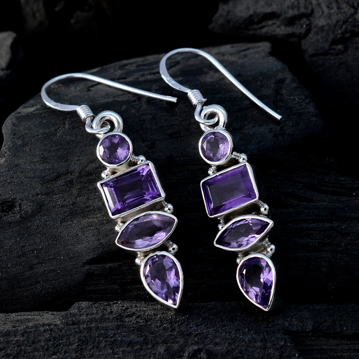 Amethyst Spanish Emily multiple Dangle Purple 925 Silver Earring - Image 4