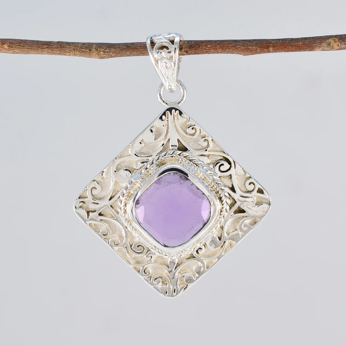 Amethyst Statement Spanish Silver Solitaire Pauline antique Purple Pendant Jewelry - Image 2