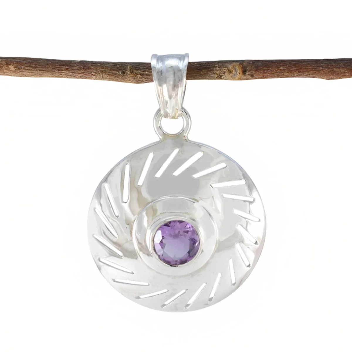 Amethyst Tiny French Silver Solitaire Ava Art-Deco Purple Pendant Jewelry