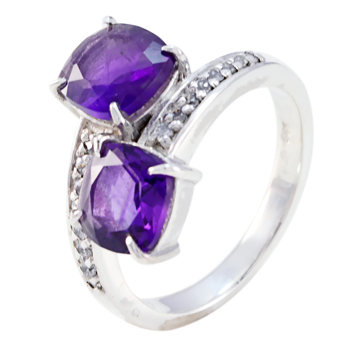 Amethyst Toi et Moi African 92.5 Silver Purple Gemstone Mid-weight Abstract Ring Jewellery - Image 2