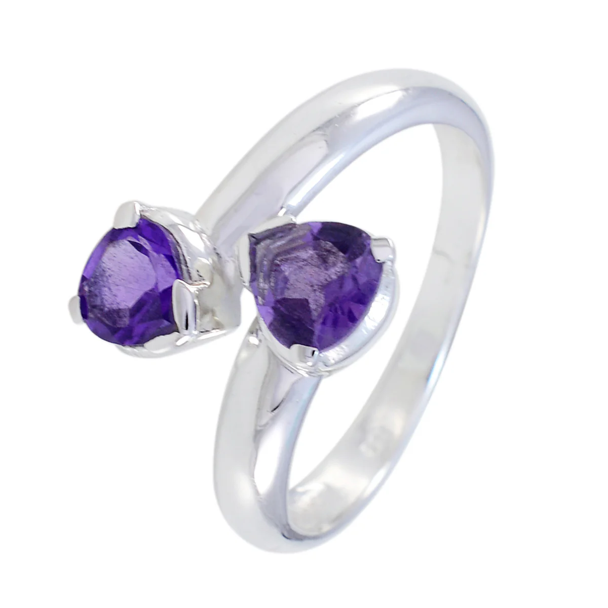 Amethyst Toi et Moi African 92.5 Silver Purple Gemstone Slim Contemporary Ring Jewellery - Image 2
