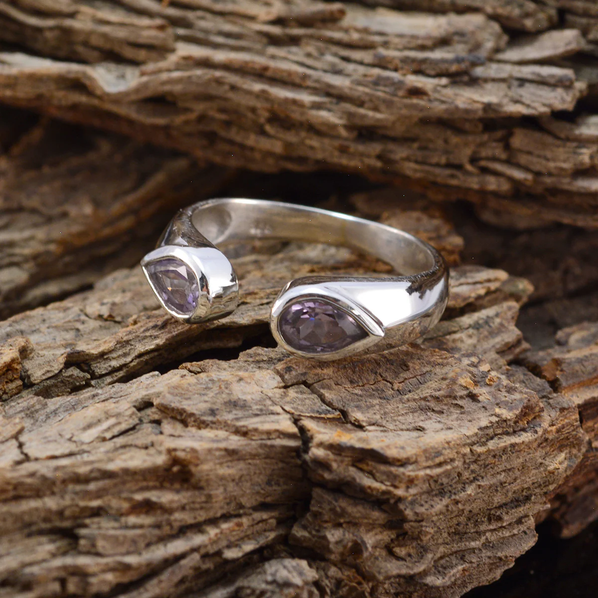 Amethyst Toi et Moi American 925 Sterling Silver Purple Gemstones Delicate Romantic Ring Jewellery - Image 3
