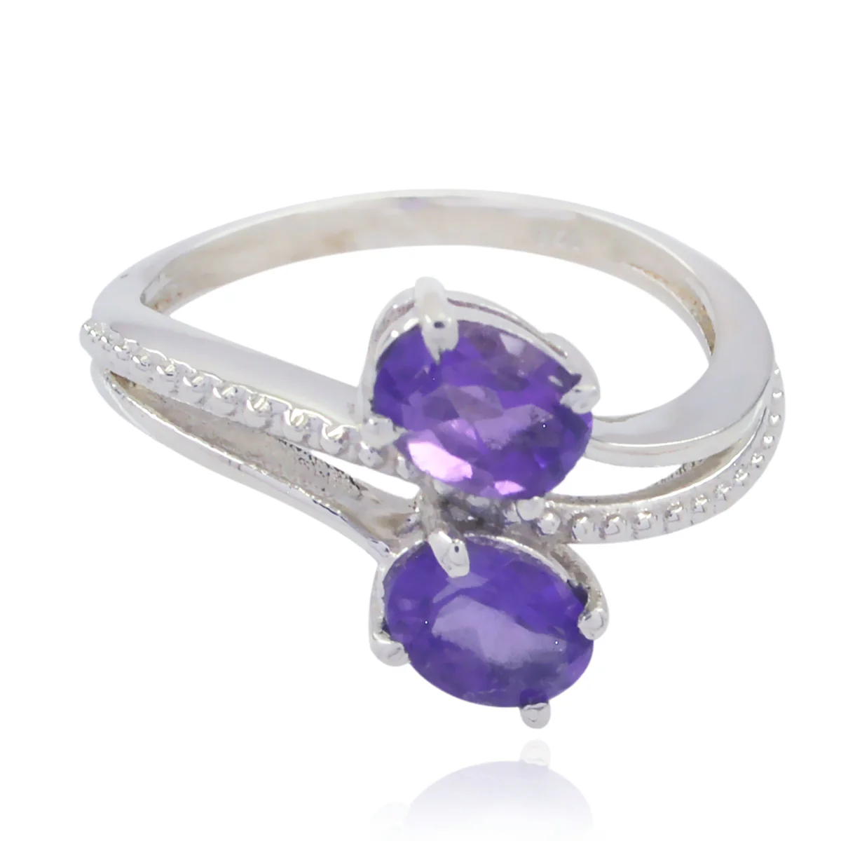 Amethyst Toi et Moi American Sterling Silver Purple Gems Whisper-thin Feminine Ring Jewellery