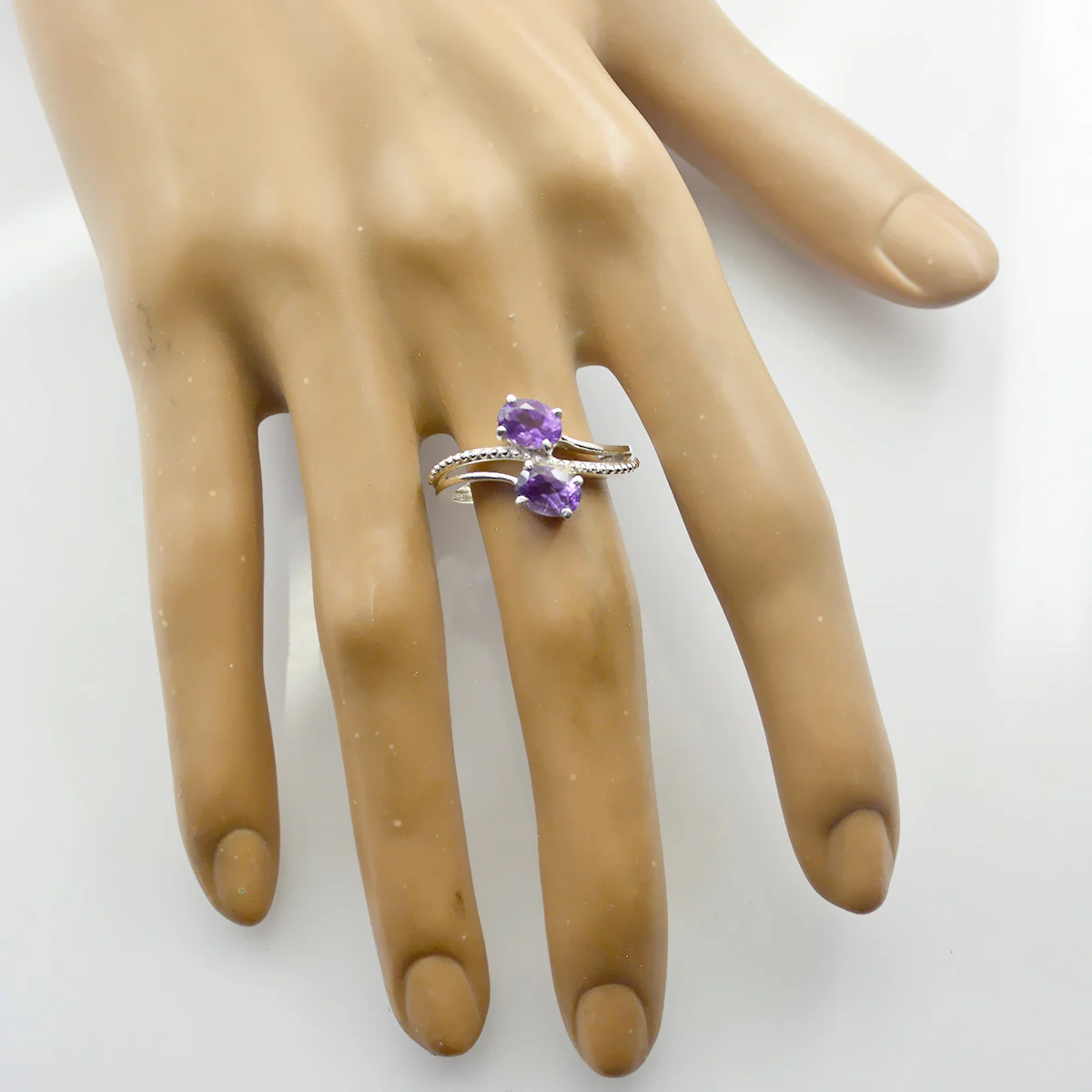 Amethyst Toi et Moi American Sterling Silver Purple Gems Whisper-thin Feminine Ring Jewellery - Image 2
