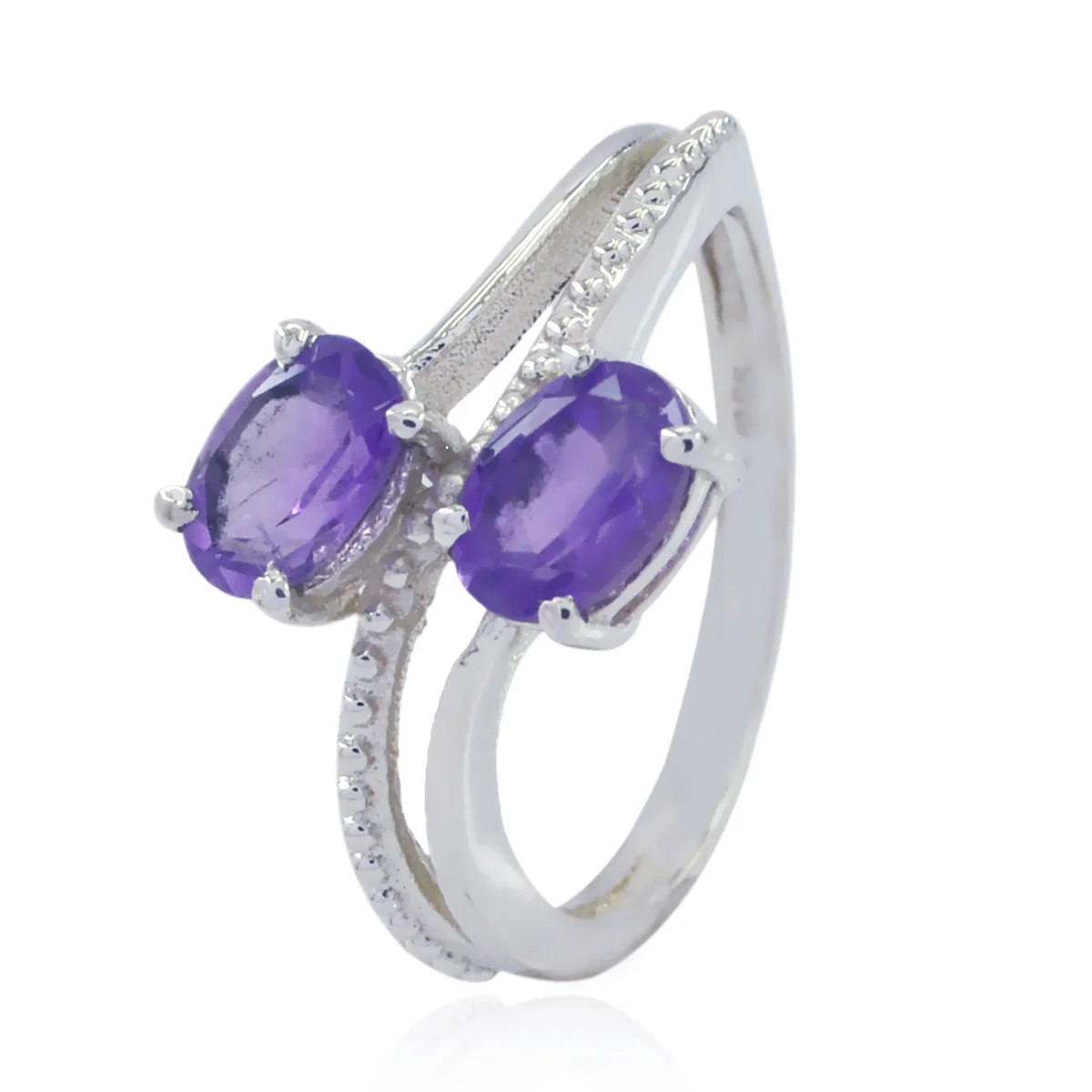 Amethyst Toi et Moi American Sterling Silver Purple Gems Whisper-thin Feminine Ring Jewellery - Image 3