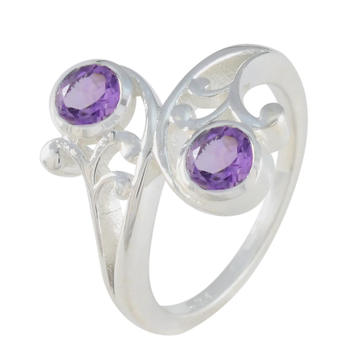 Amethyst Toi et Moi Indian Silver Purple Gems Slim Trendy Ring Jewellery - Image 2