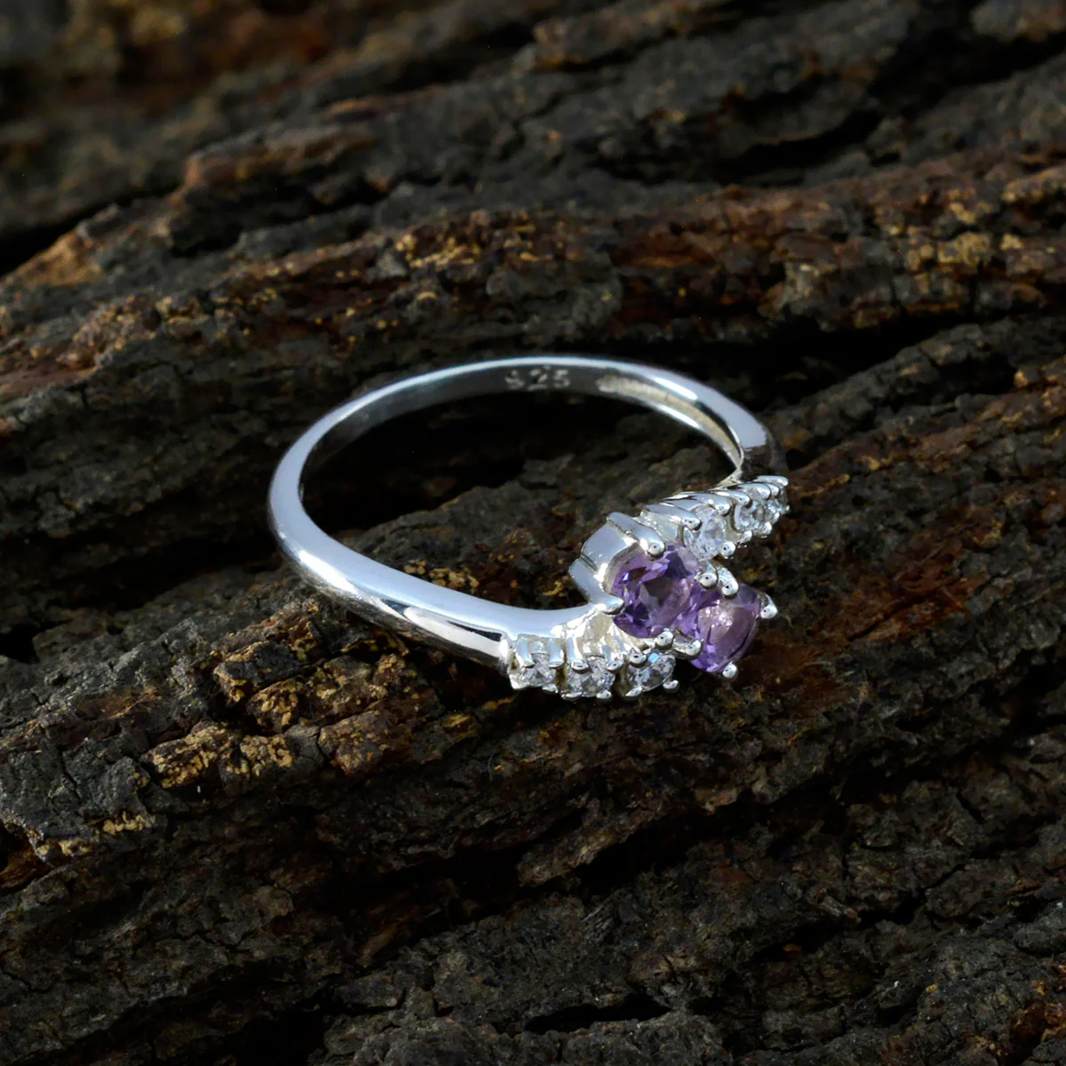 Amethyst Toi et Moi Japanese Silver Purple Gems Dainty Sophisticated Ring Jewellery - Image 3
