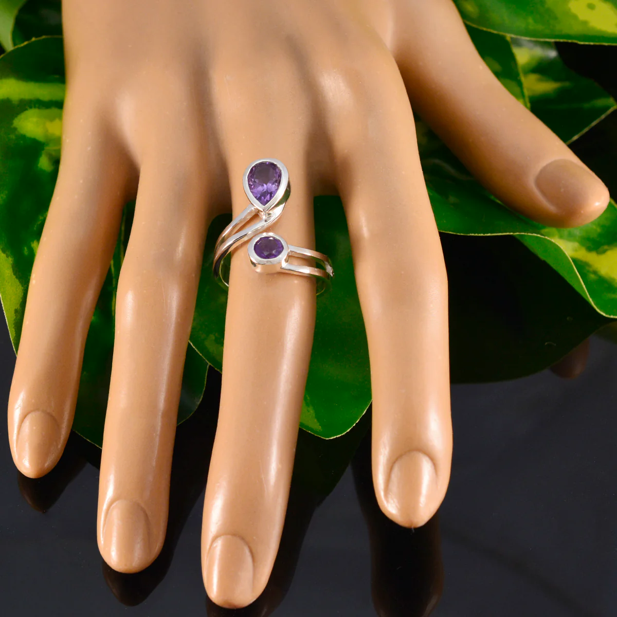 Amethyst Toi et Moi Moroccan Silver Purple Gems Tiny Romantic Ring Jewelry - Image 5