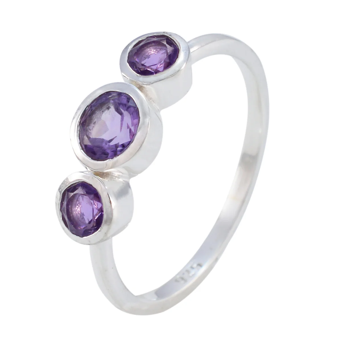 Amethyst Trilogy American 92.5 Silver Purple Gems Dainty Abstract Ring Jewellery - Image 2