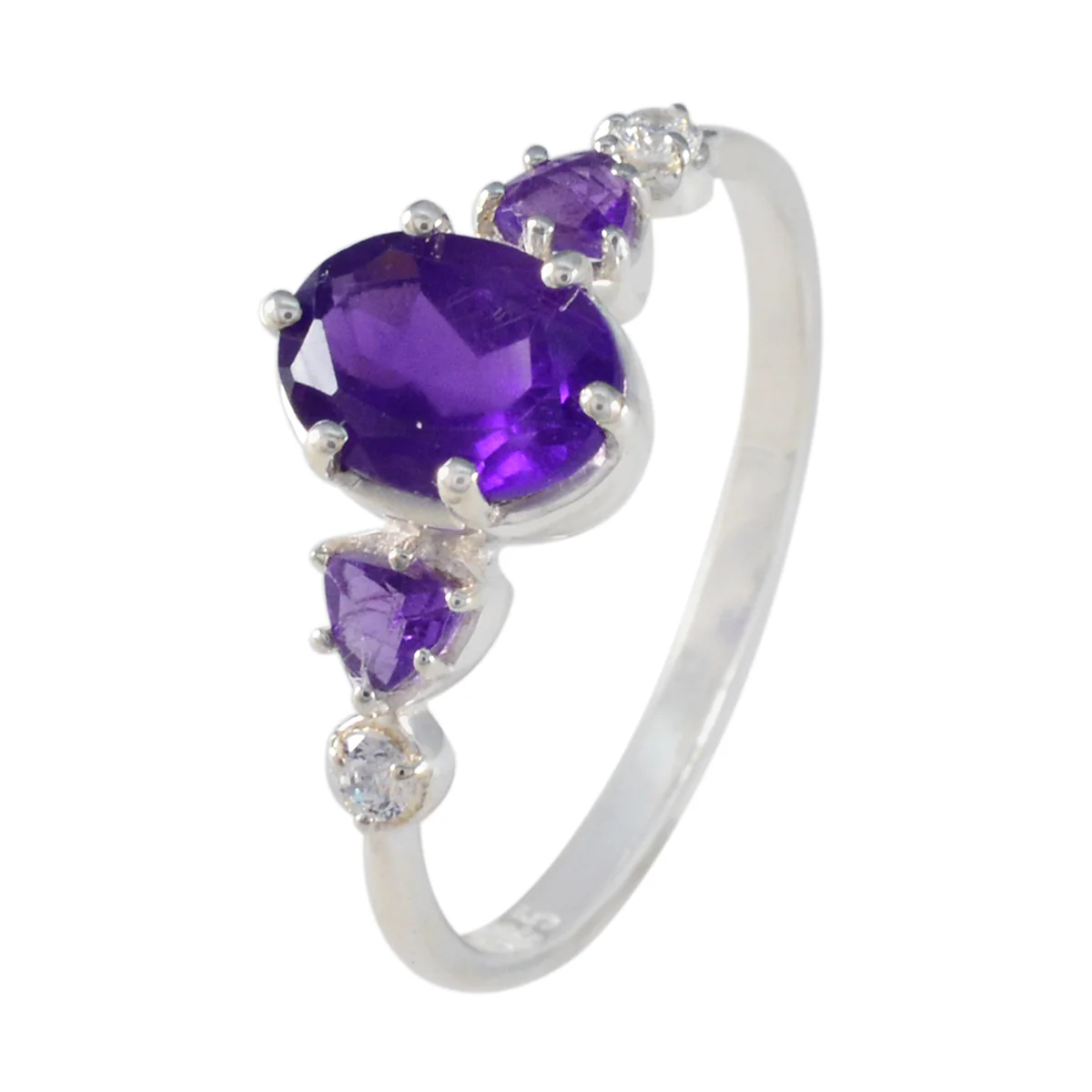 Amethyst Trilogy American 92.5 Silver Purple Gemstones Elegant Feminine Ring Jewelry - Image 2