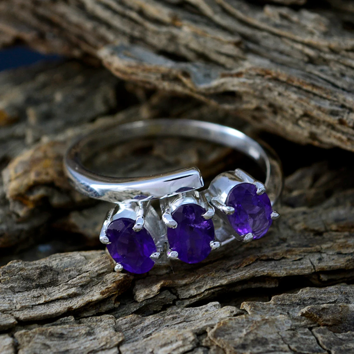 Amethyst Trilogy Egyptian 925 Silver Purple Gems Classic Abstract Ring Jewellery - Image 4