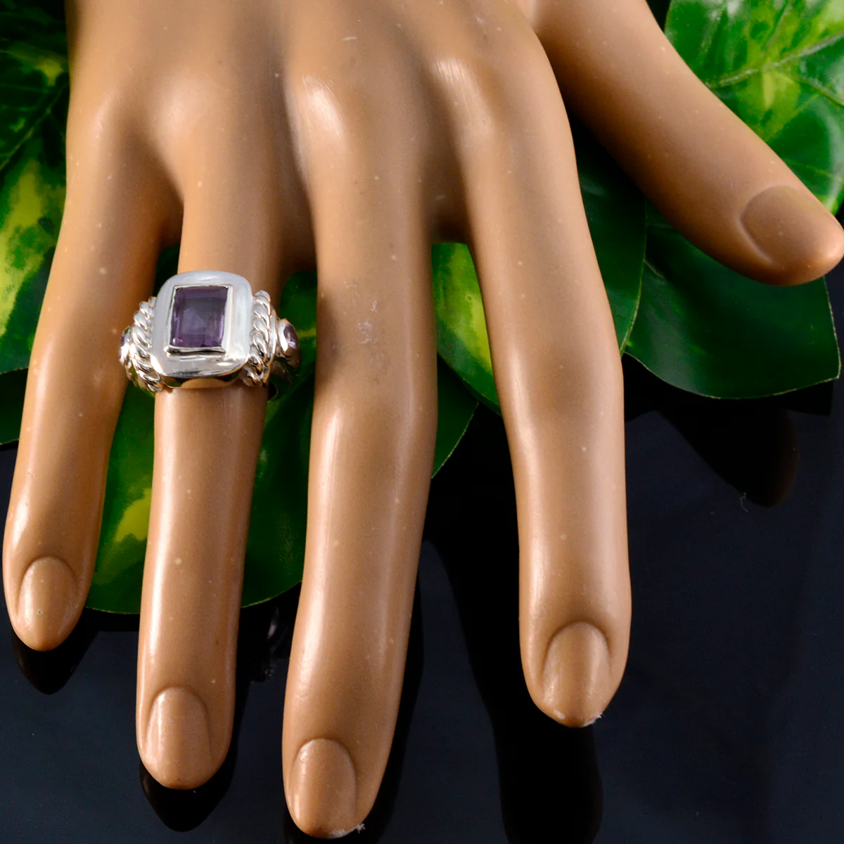 Amethyst Trilogy Egyptian Silver Purple Gemstones Eye-catching Abstract Ring Jewelry - Image 4