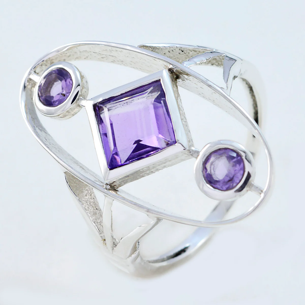 Amethyst Trilogy Egyptian Sterling Silver Purple Gems Slim Romantic Ring Jewellery - Image 2