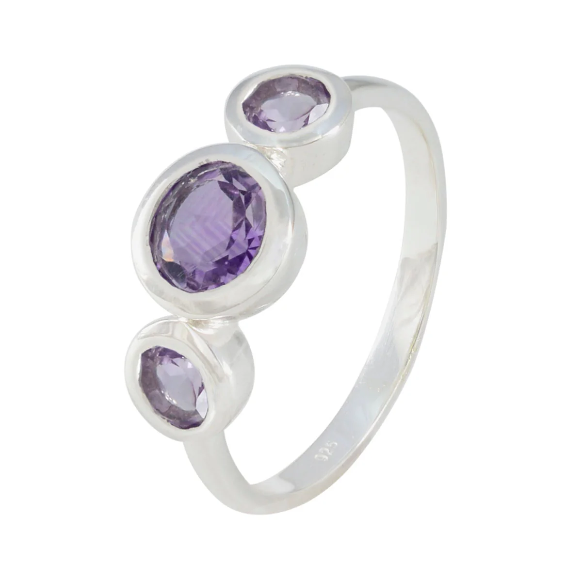 Amethyst Trilogy Japanese 92.5 Silver Purple Gemstones Whisper-thin Glamorous Ring Jewellery - Image 2